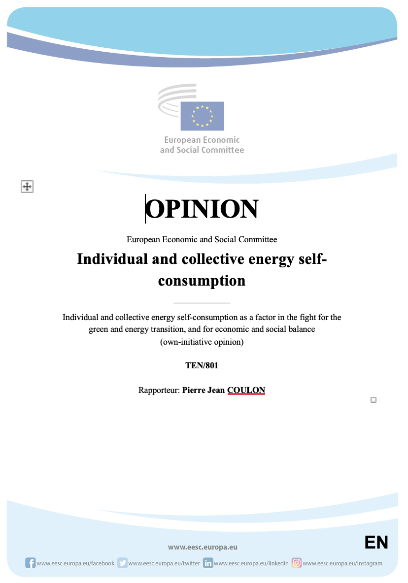 Individual and collective energy self-consumption as a factor in the fight for the green and energy transition, and for economic and social balance